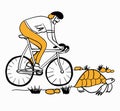 New Achilles overtakes the tortoise illustration caricature