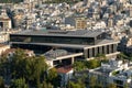 The new Acropolis Museum as seen from the archaeological site of Acropolis in the center of Athens