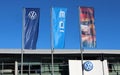New advertising Volkswagen banners outside the local dealer of the german automaker