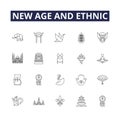 New age and ethnic line vector icons and signs. Ethnic, Fusion, Multicultural, Global, World, Harmony, Diversity, Myth
