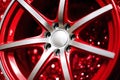 new alloy car wheel closeup, red color Royalty Free Stock Photo