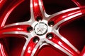 new alloy car wheel closeup, red color Royalty Free Stock Photo