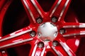 new alloy car wheel closeup, red color Royalty Free Stock Photo