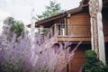 New american dream home with a beautiful mountains in background Royalty Free Stock Photo