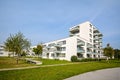 New apartment building - modern residential development in green urban settlement Royalty Free Stock Photo