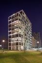 New apartment building at night, Nieuwe Kaai, Turnhout, Belgium