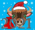 New approaching holiday 2021 animal oxen on turn blue background
