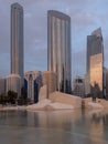 New Architechural art at Al Hosn Fort against Sheikh Rashid Tower, Abu Dhabi, UAE