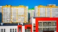 New area with panel multi - storey buildings painted in different colors