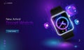 New Arrival Smart Watch Landing Page or Hero Image in Gradient Purple