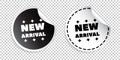 New arrival sticker. Black and white vector illustration