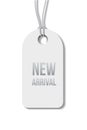 New arrival text on white tag. Vector illustration.