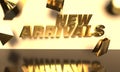 New arrivals banner with golden text effect with shopping stuffs
