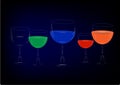 New2384_1684_artboardBeautiful glasses of colored drinks on blue background Royalty Free Stock Photo