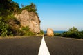 New asphalt road path blocked by land slide / rock fall. Royalty Free Stock Photo
