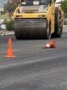 New asphalt road. Road asphalt works. Construction works Royalty Free Stock Photo
