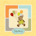 New baby announcement card with teddy bear and bal Royalty Free Stock Photo