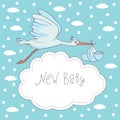 New baby, stork flying with baby Royalty Free Stock Photo