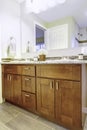 New bathroom interior with cherry sink cabinet. Royalty Free Stock Photo