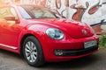 New beautiful red Volkswagen Beetle Juke parked in the street. Royalty Free Stock Photo