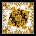 new season beautiful scarf design. Golden baroq in white background pattern