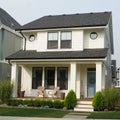 New House Home Yellow Cream Exterior Elevation Rockwork Roof Details Royalty Free Stock Photo