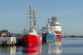 Large vessels docked at New Bedford pier Royalty Free Stock Photo