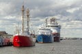 Three ships in late afternoon sun