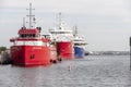 Docked offshore survey vessels Fugro Enterprise, Geosea and Horizon Geobay