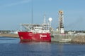 Drilling vessel Fugro Explorer clearing hurricane barrier