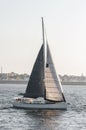 Sailboat approaching New Bedford under sail Royalty Free Stock Photo