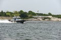 New Bedford Police Department patrol boat racing toward Buzzards Bay Royalty Free Stock Photo