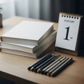 New Beginnings: Stack of Books and January 1st Calendar Royalty Free Stock Photo