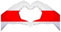 New belarus white red stripe flag two hands make love heart symbol. White Red White Flag symbol of Belarusian protest