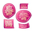 New, best, exclusive spring offer stickers set, spring savings Royalty Free Stock Photo