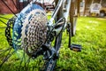 New bicycle gears, disc brake and rear derailleur Royalty Free Stock Photo