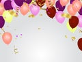 New Birthday celebration with colorful confetti.Color Glossy Balloons and ribbons/Happy greeting card Royalty Free Stock Photo