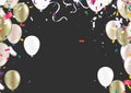 New Birthday celebration with colorful confetti.Color Glossy Balloons and ribbons/Happy greeting card Royalty Free Stock Photo