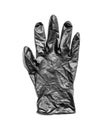 New black crumpled rubber glove is unfolded for hamburger isolated on white. New disposable rubber gloves