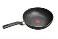 New black metal pan with handle and silver rim Royalty Free Stock Photo