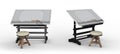 New black metallic drawing table with tools and stool , clippin