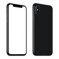 New black smartphone similar to iPhone X mockup front and back sides CCW rotated isolated on white background Royalty Free Stock Photo