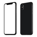 New black smartphone mockup similar to iPhone X front and back sides CW rotated isolated on white background