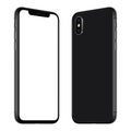 New black smartphone mockup similar to iPhone X front and back sides rotated and facing each other Royalty Free Stock Photo