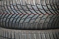 New black winter tires in row Royalty Free Stock Photo