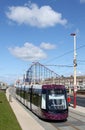 New Blackpool Tram near Pleasure Beach. Royalty Free Stock Photo