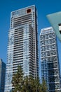 New block of modern apartments with balconies and blue sky in the background. Urban modern architecture Royalty Free Stock Photo