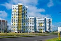 New block of modern apartments with balconies and blue sky in the background Royalty Free Stock Photo