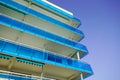 New blue balcony apartment building corner residential exterior Royalty Free Stock Photo