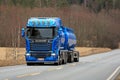 New Blue Scania R580 Euro 6 Tank Truck on the Road Royalty Free Stock Photo